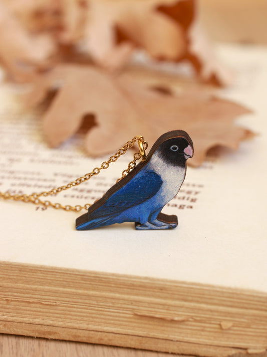 Blue lovebird necklace - masked lovebird pendant