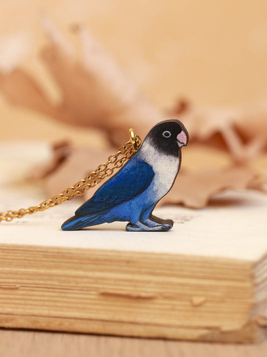 Blue lovebird necklace - masked lovebird pendant