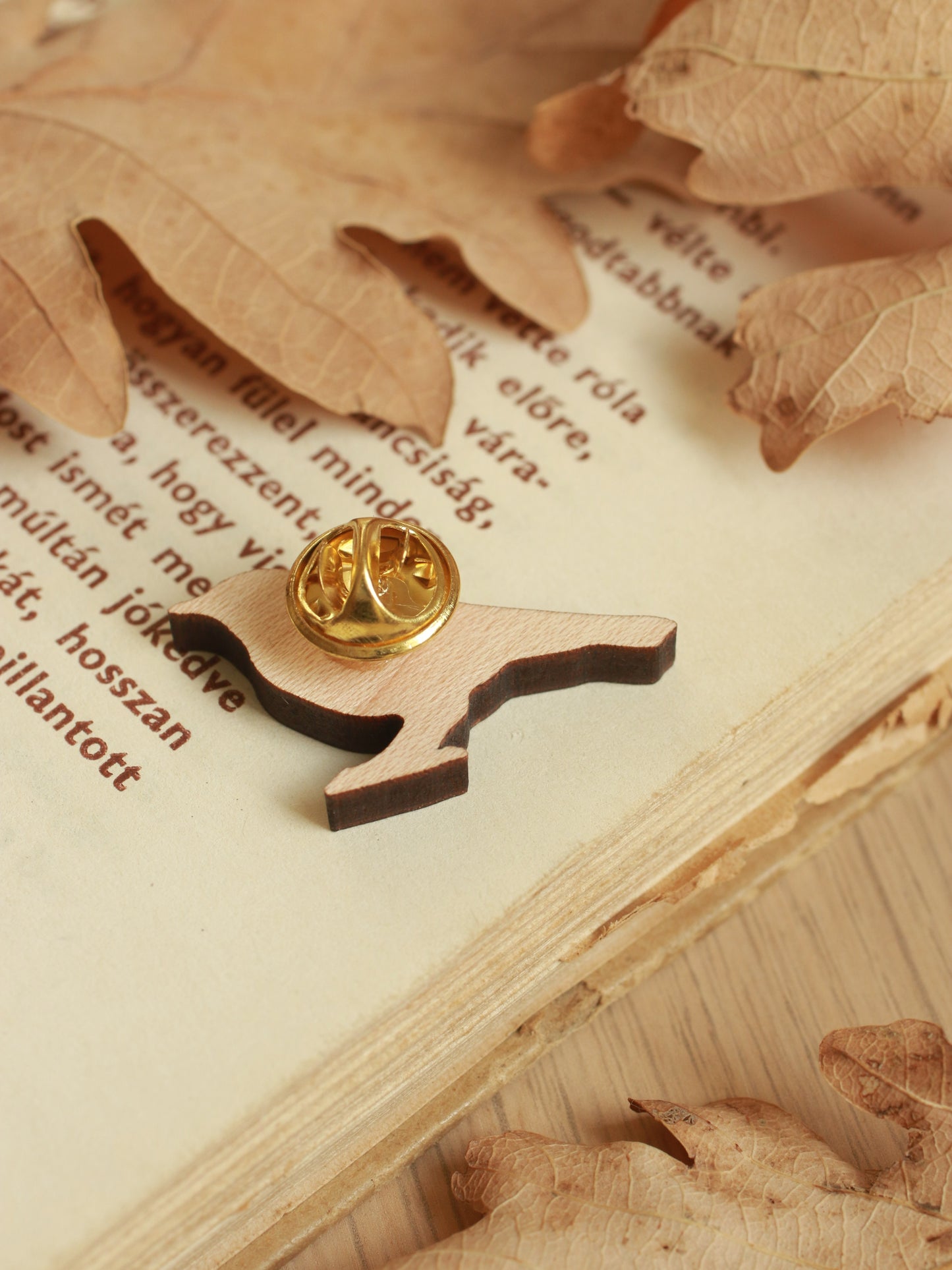 Nightingale pin - wooden bird brooch