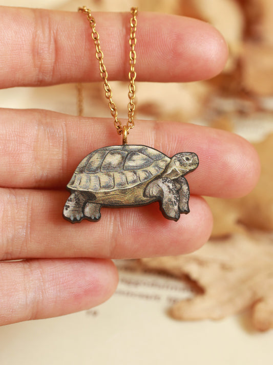 Tortoise necklace - wooden tortoise pendant