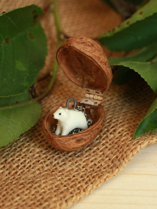 Polar bear necklace in a walnut box