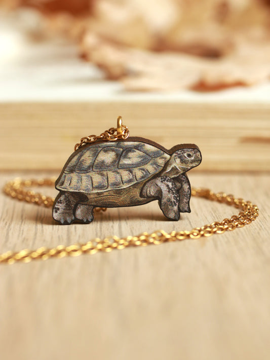 Tortoise necklace - wooden tortoise pendant