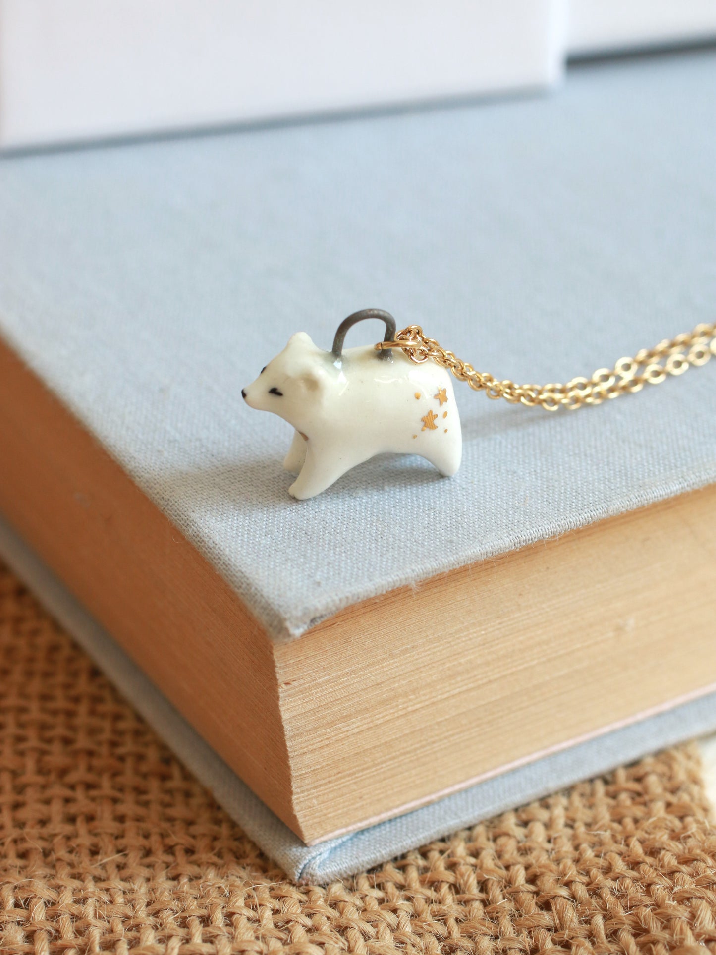 Ceramic polar bear necklace - with 22k gold details