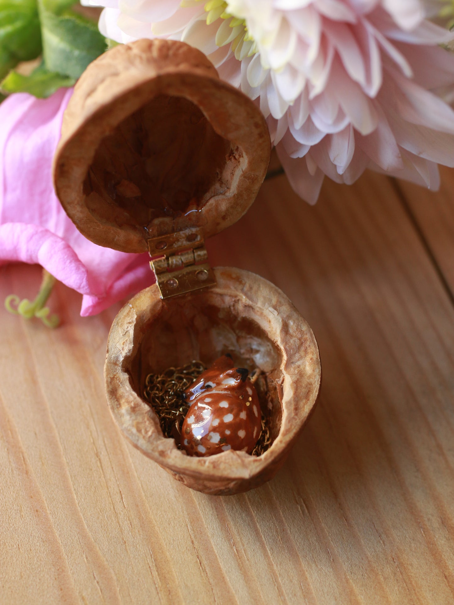 Fawn necklace in a walnut box