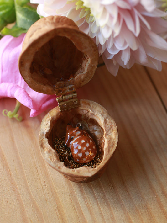Fawn necklace in a walnut box