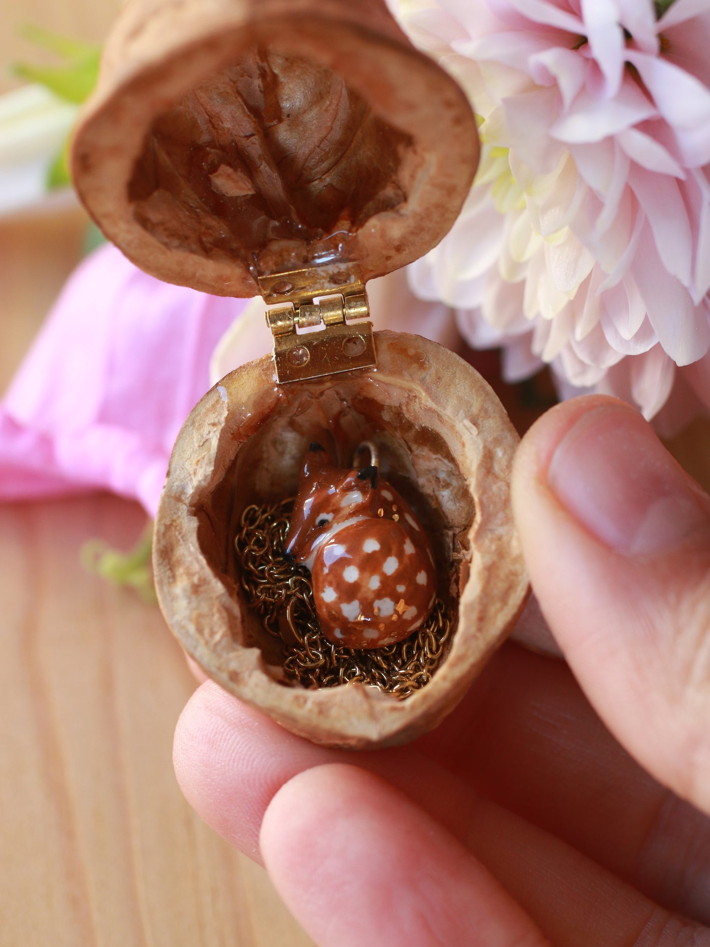 Fawn necklace in a walnut box