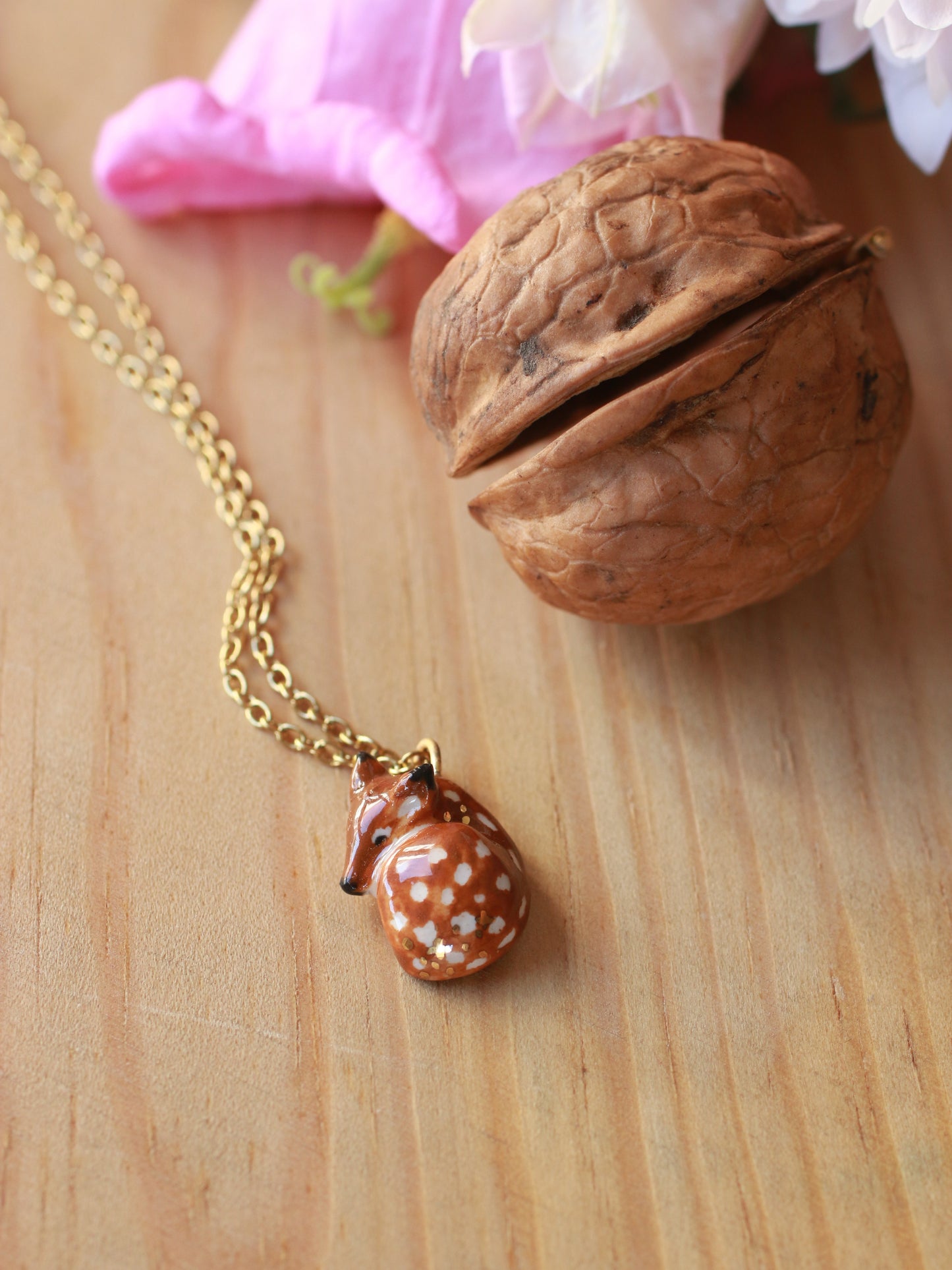 Fawn necklace in a walnut box