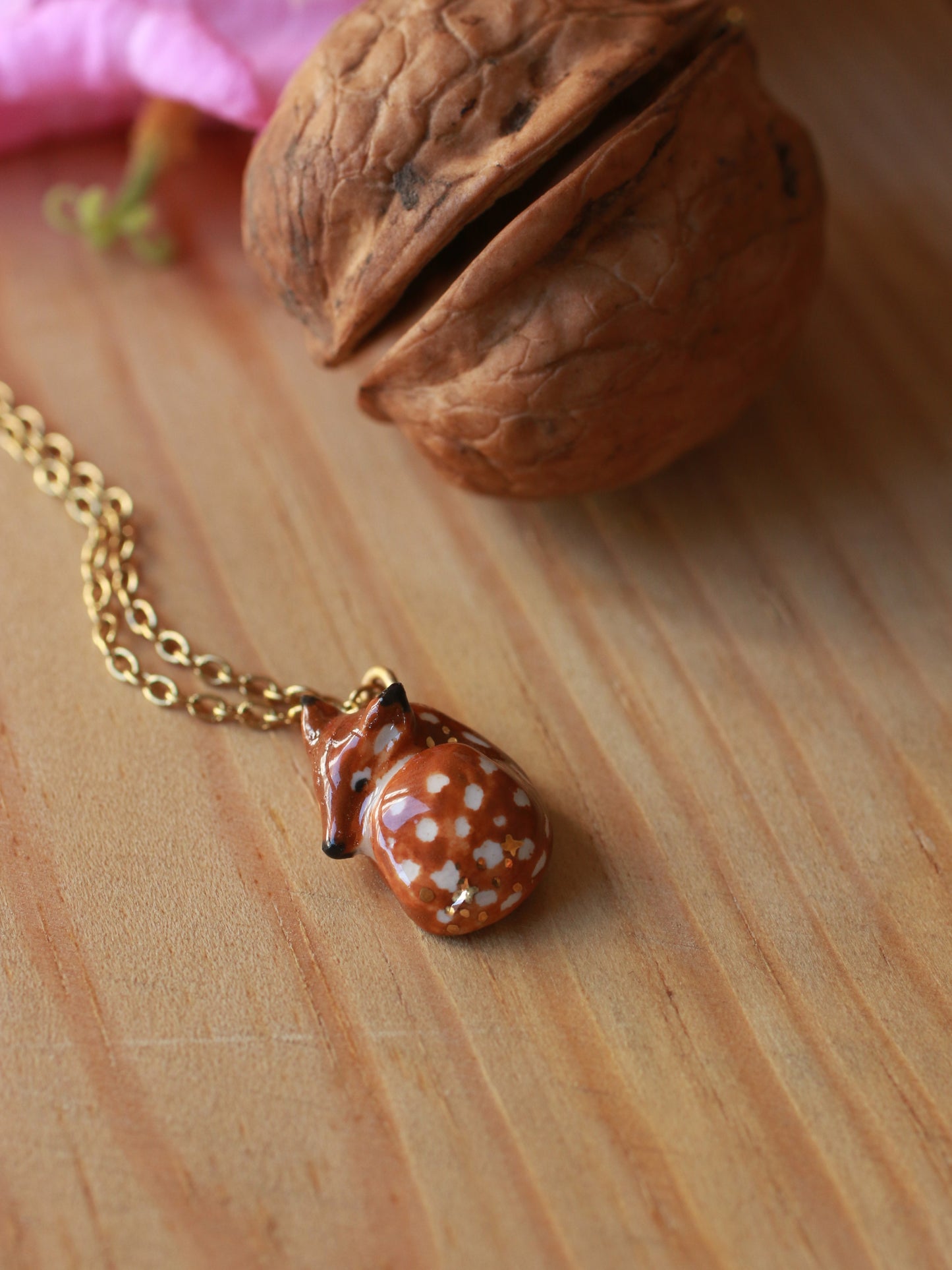 Fawn necklace in a walnut box