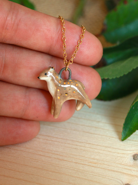 Ceramic fawn necklace - 22k gold details