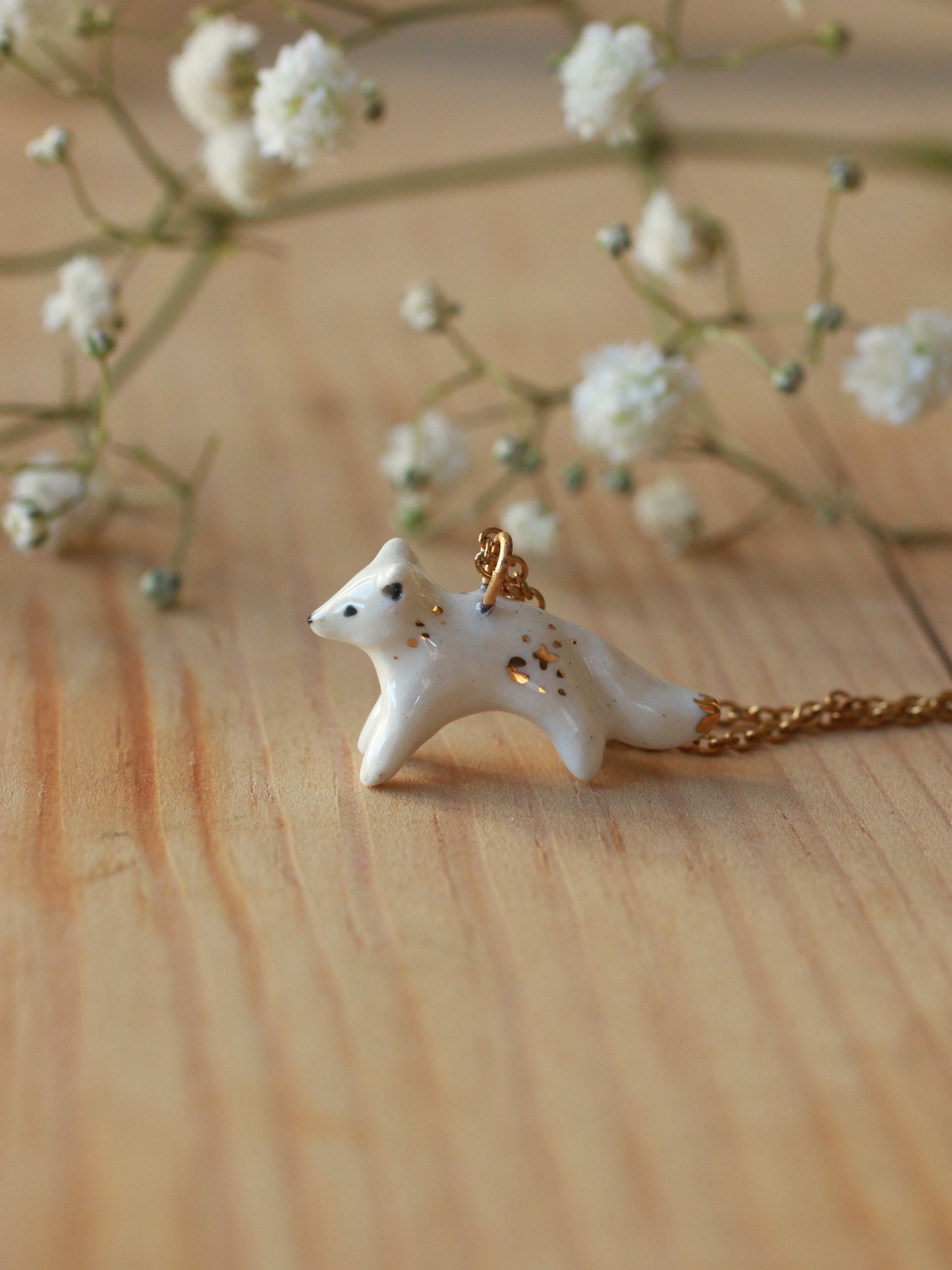 Starry arctic fox necklace