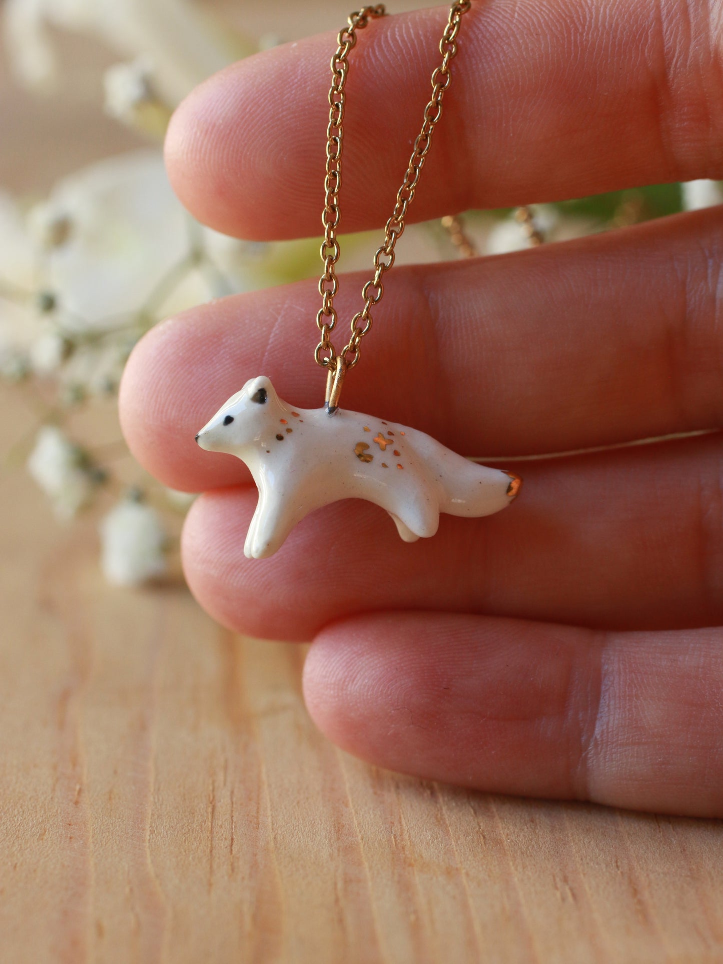 Starry arctic fox necklace