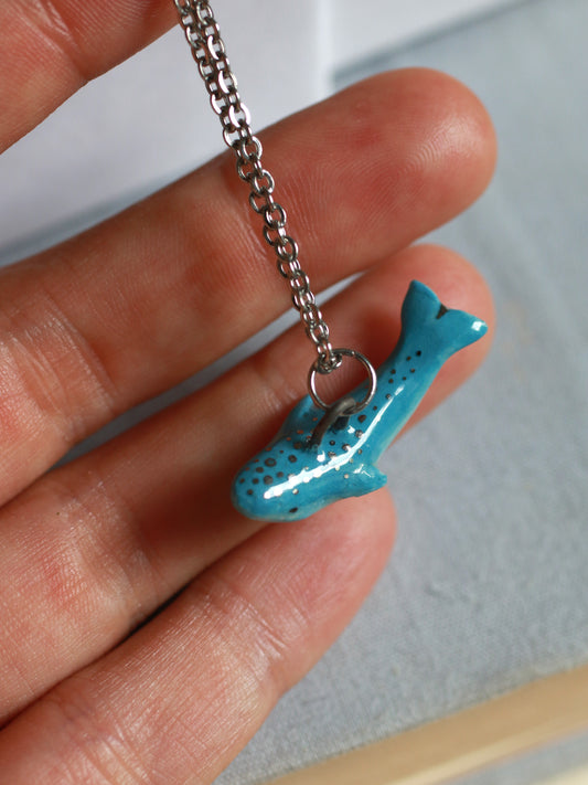 Ceramic whale necklace - silver details