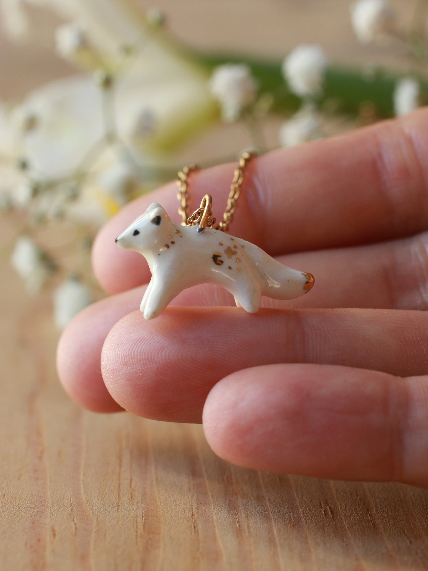 Starry arctic fox necklace