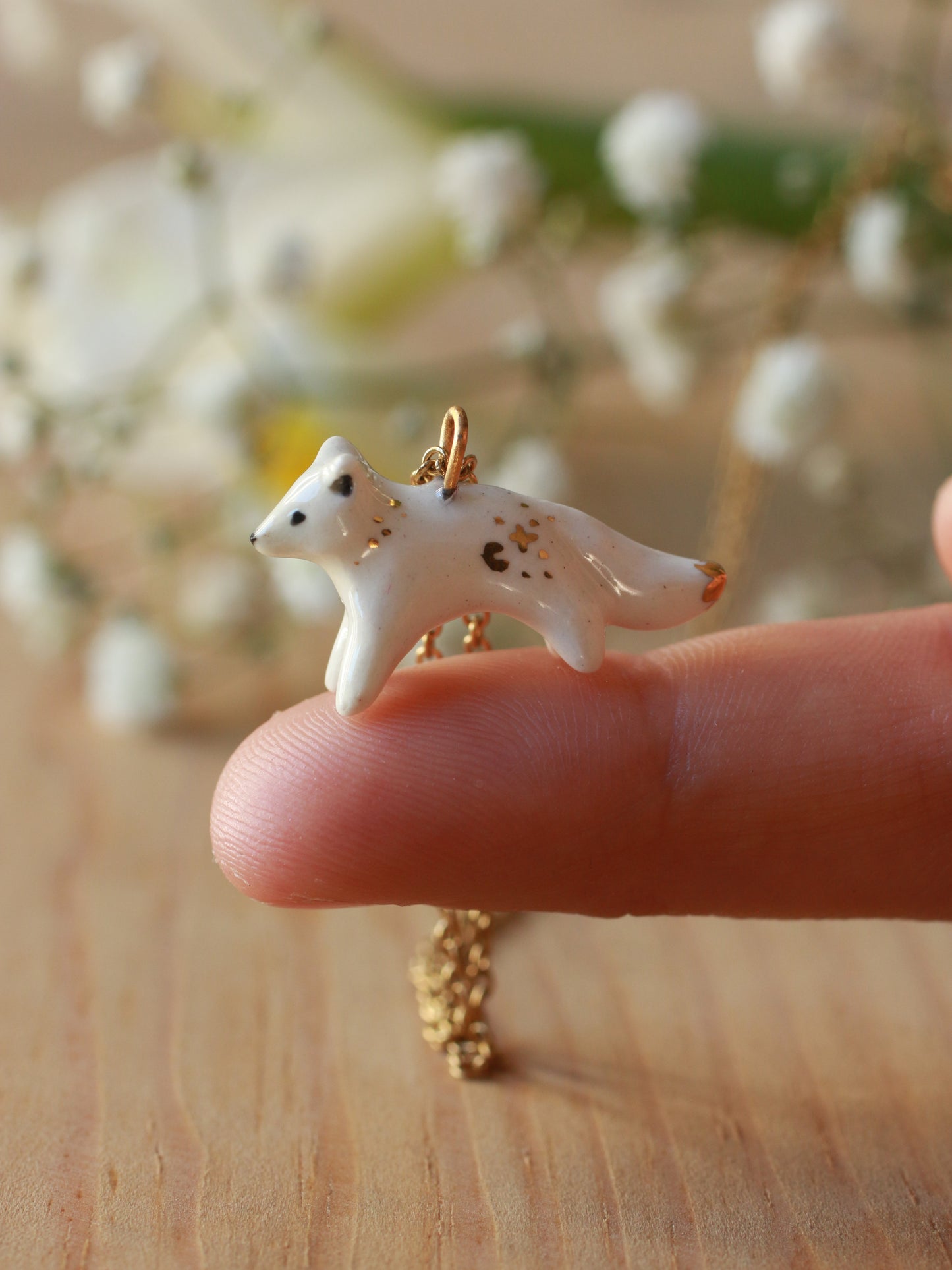 Starry arctic fox necklace