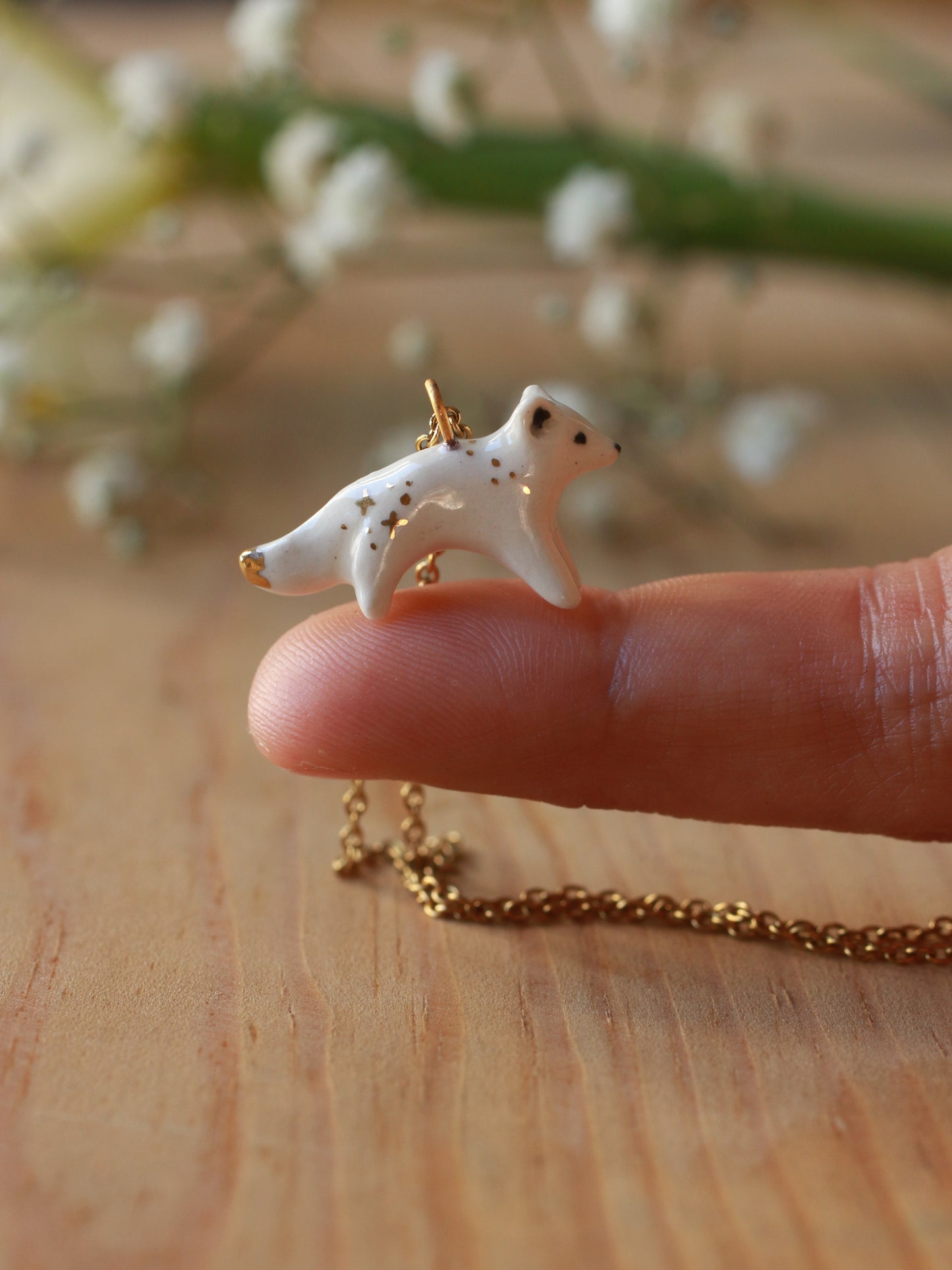 Starry arctic fox necklace