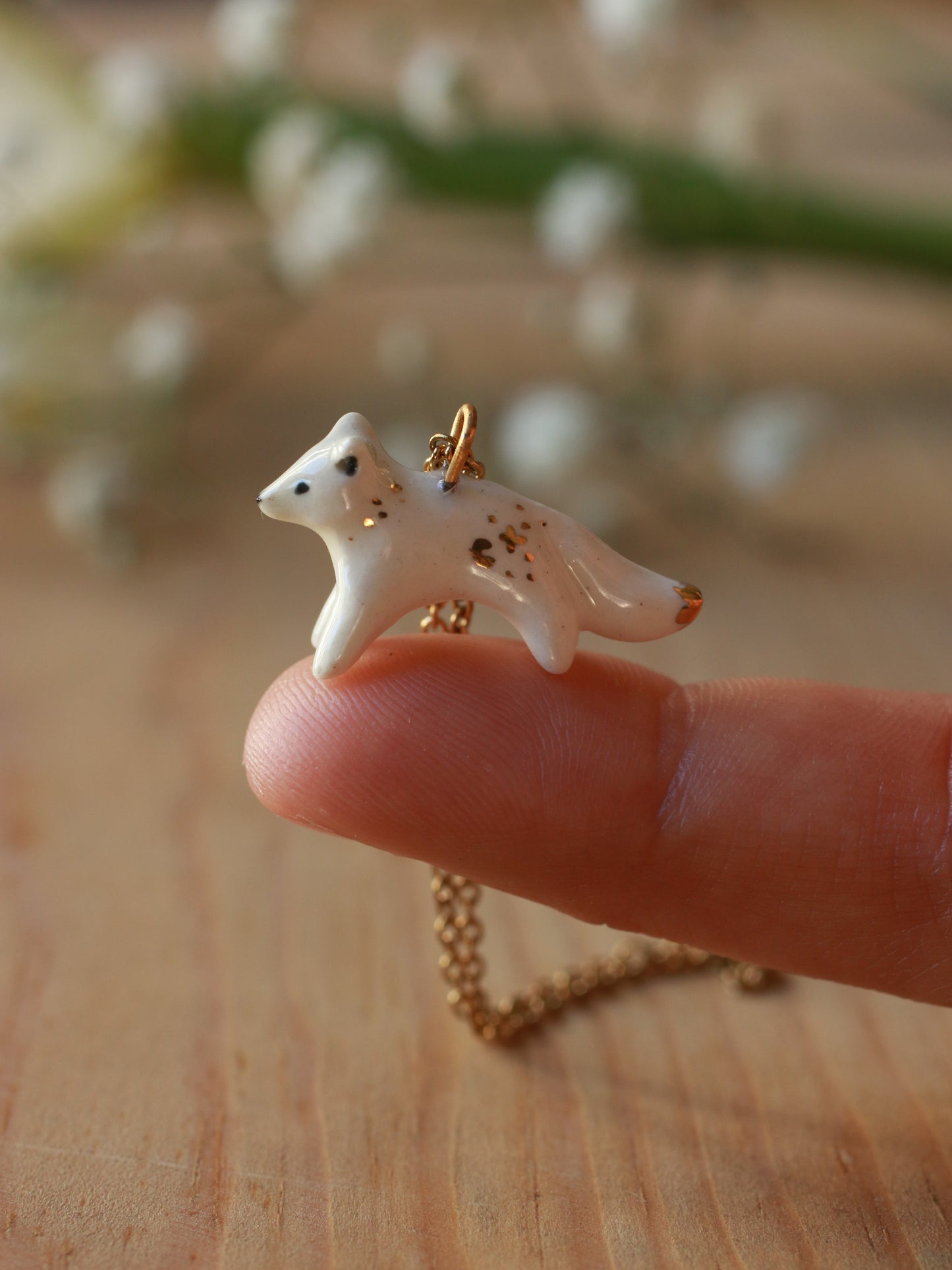 Starry arctic fox necklace