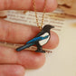 Magpie necklace - wooden bird pendant