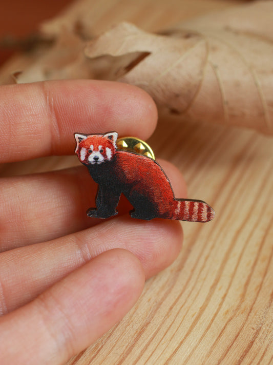 Red panda pin - wooden pin