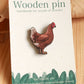 Chicken pin - wooden hen brooch