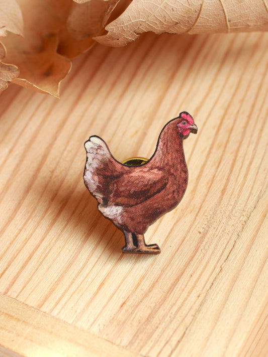 Chicken pin - wooden hen brooch