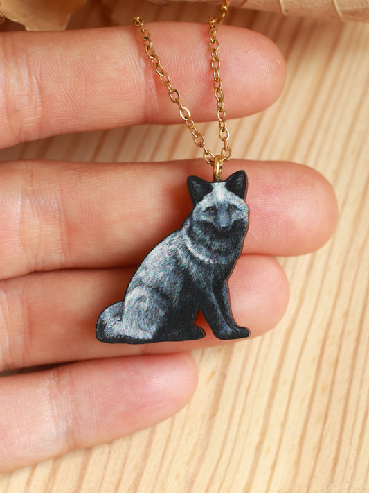 Silver fox necklace - black fox pendant