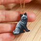 Silver fox necklace - black fox pendant