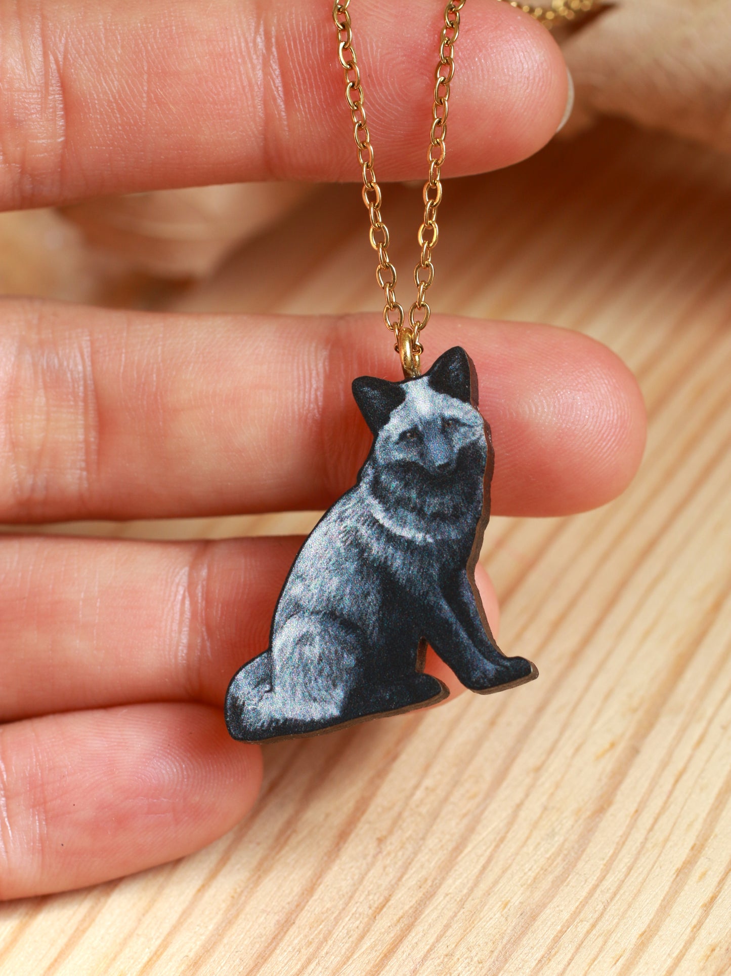 Silver fox necklace - black fox pendant