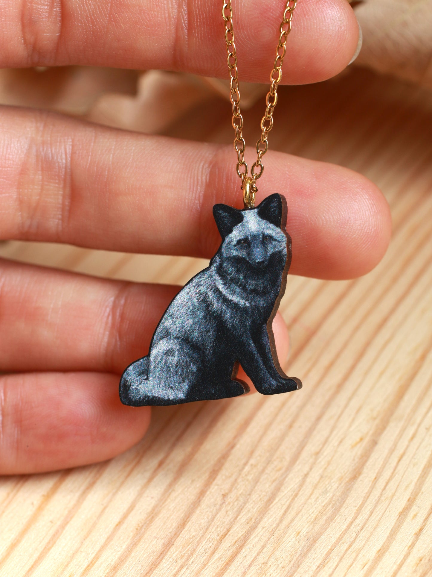 Silver fox necklace - black fox pendant