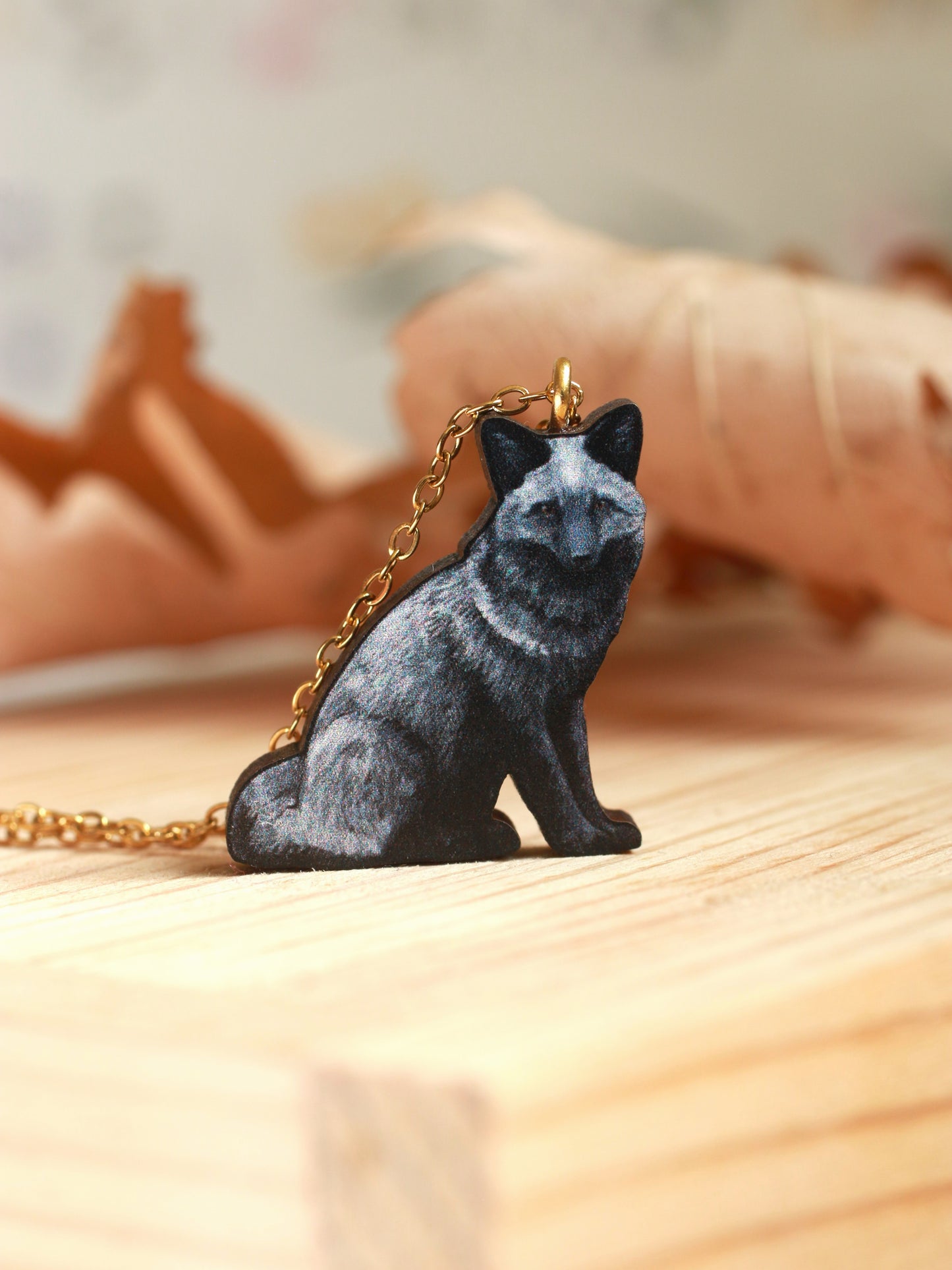 Silver fox necklace - black fox pendant