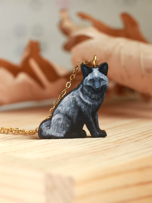 Silver fox necklace - black fox pendant