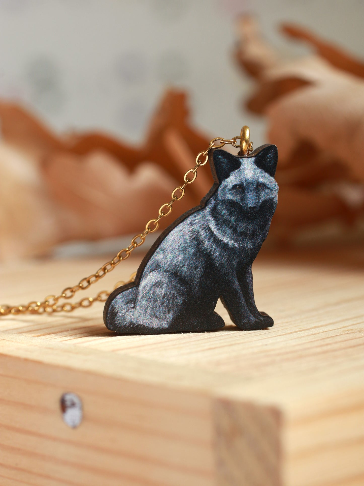 Silver fox necklace - black fox pendant