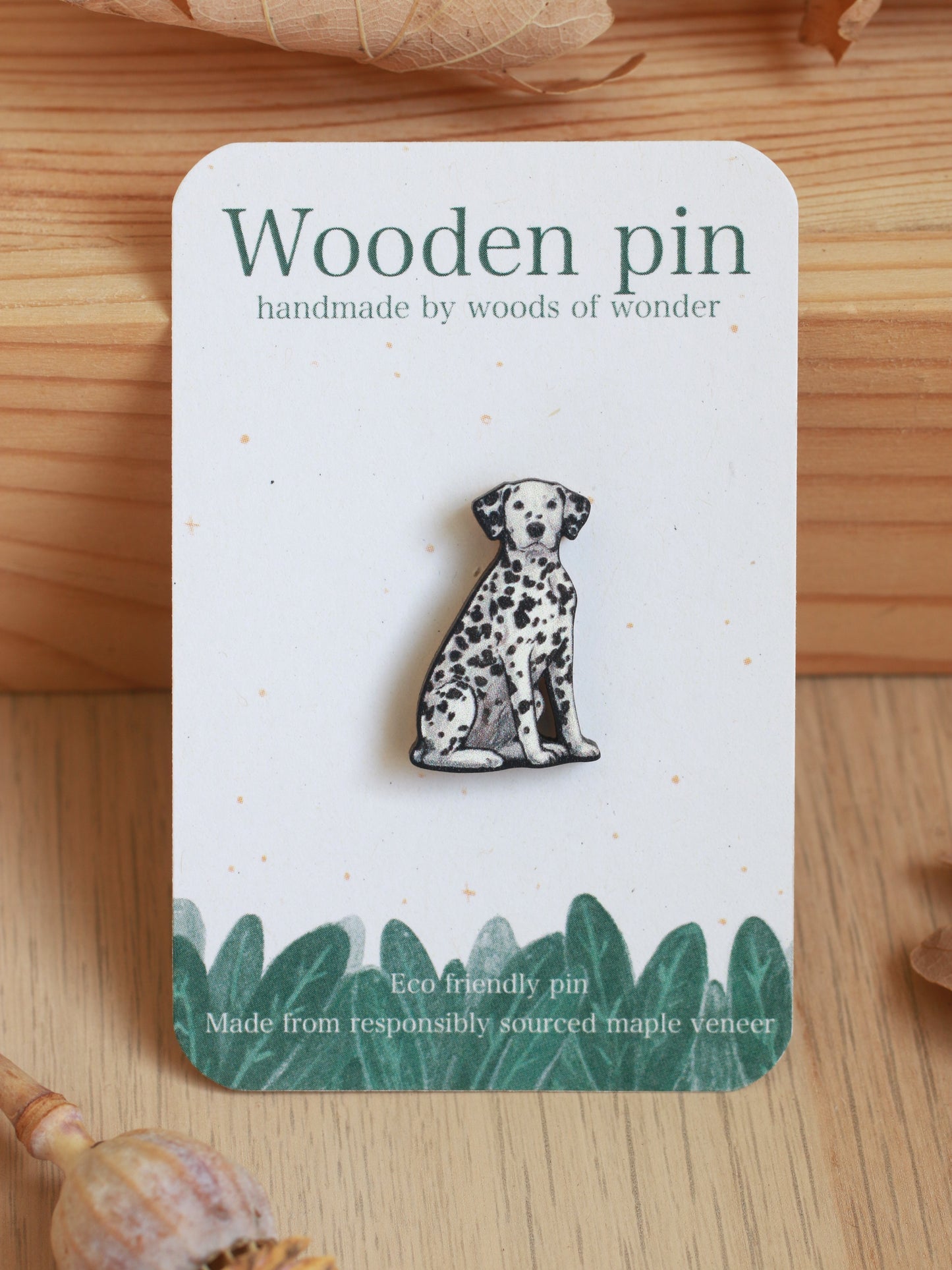 Dalmatian pin - wooden dog brooch