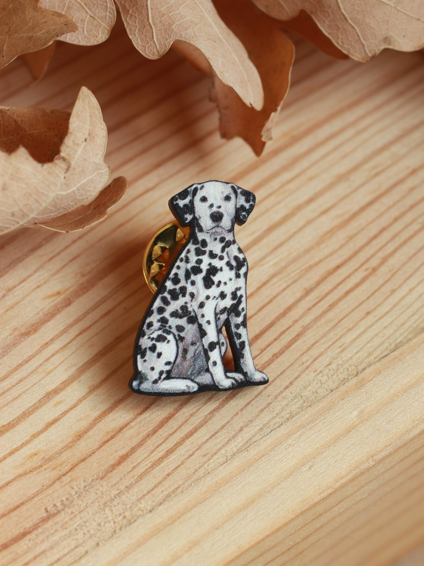 Dalmatian pin - wooden dog brooch