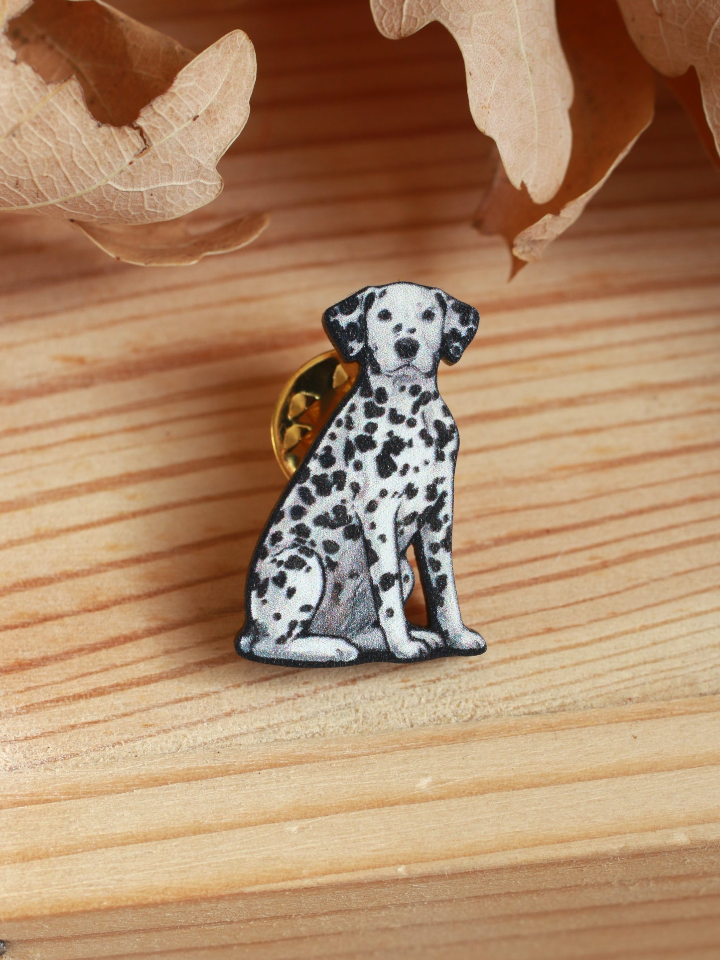 Dalmatian pin - wooden dog brooch