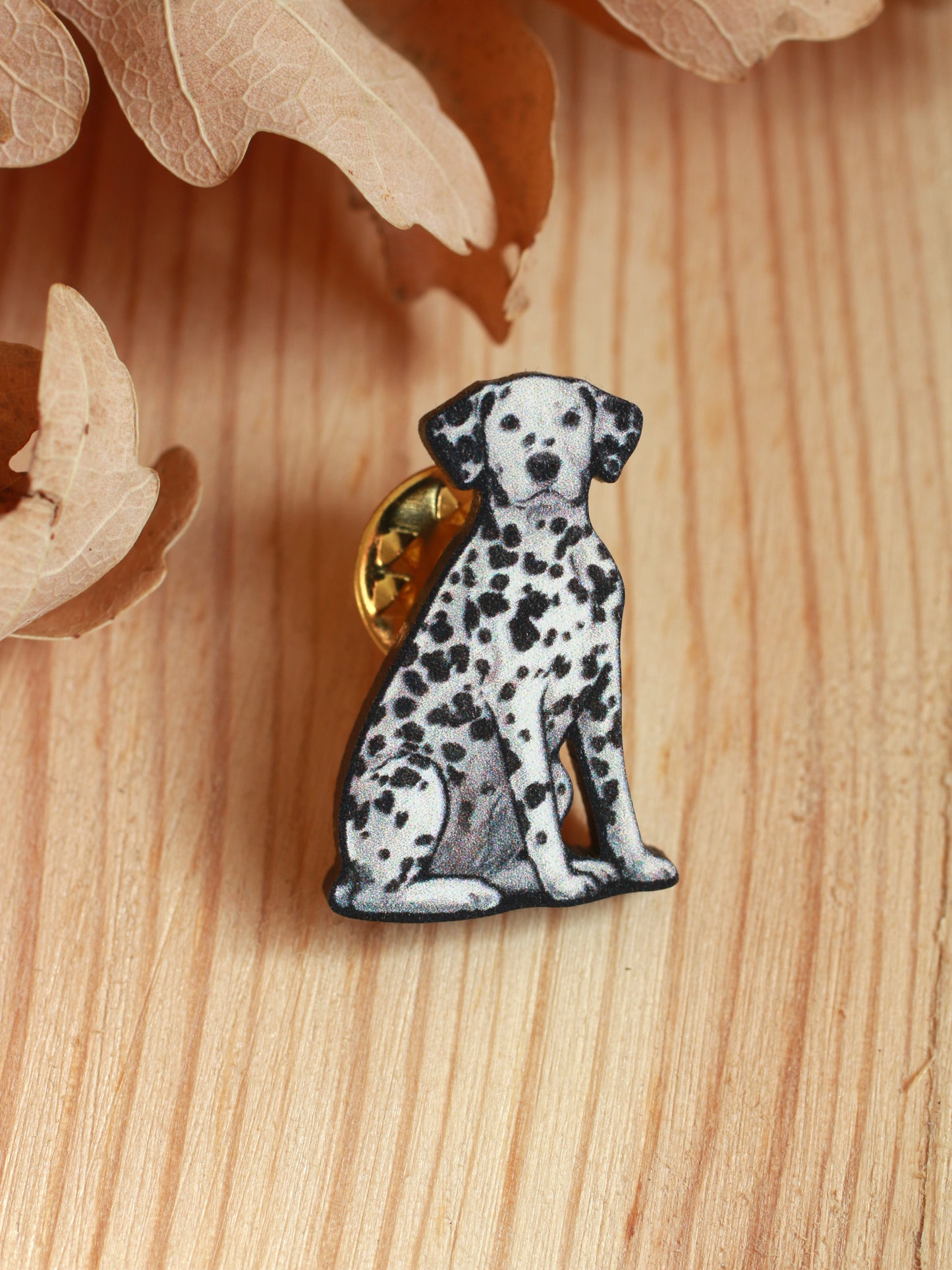 Dalmatian pin - wooden dog brooch