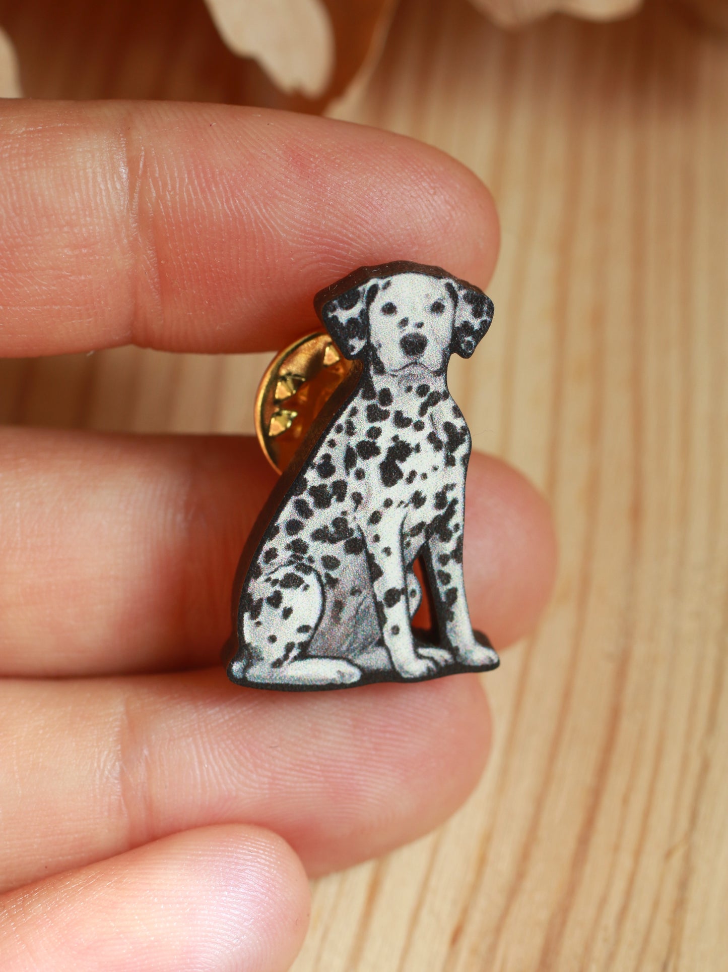 Dalmatian pin - wooden dog brooch