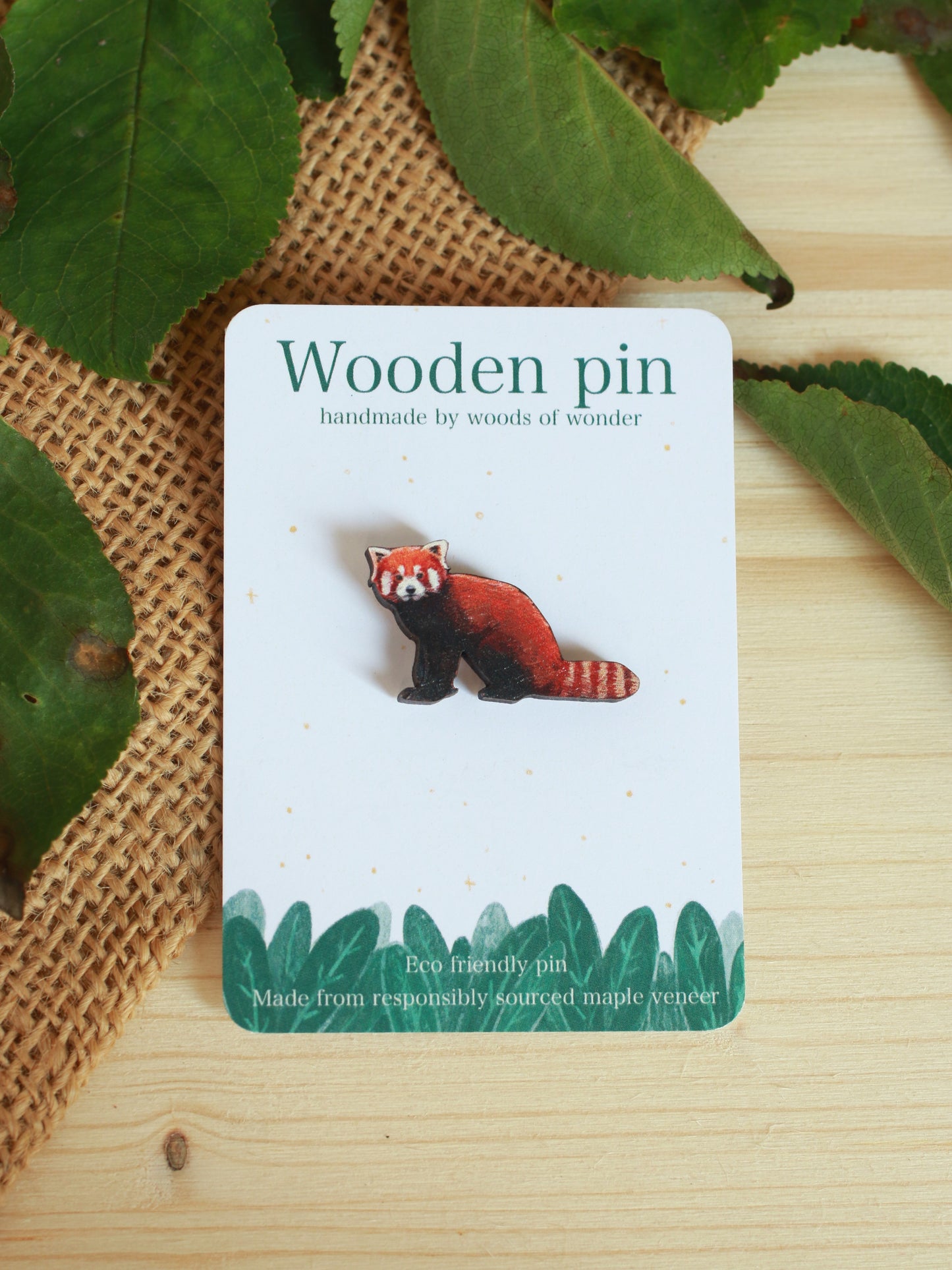 Red panda pin - wooden pin