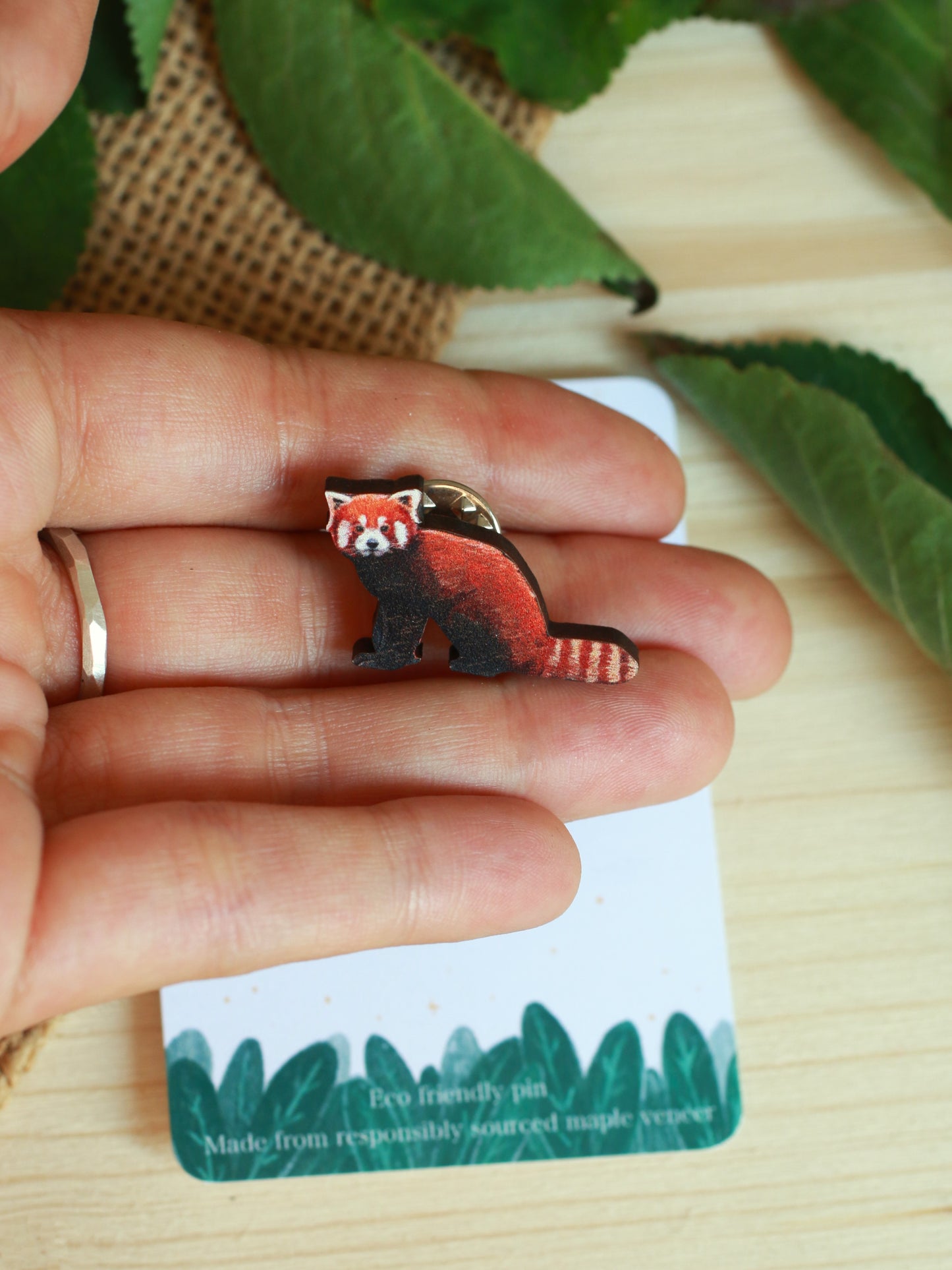 Red panda pin - wooden pin