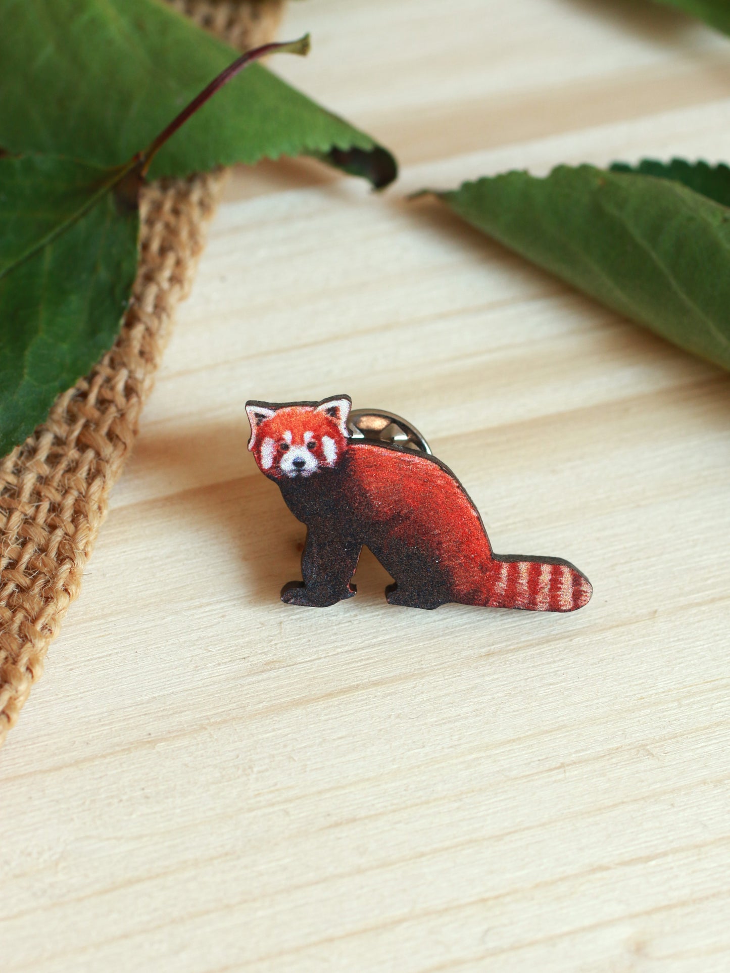 Red panda pin - wooden pin
