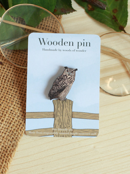 Great horned owl pin - wooden pin