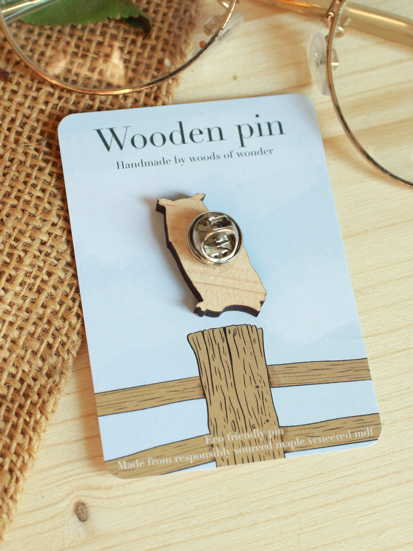 Great horned owl pin - wooden pin