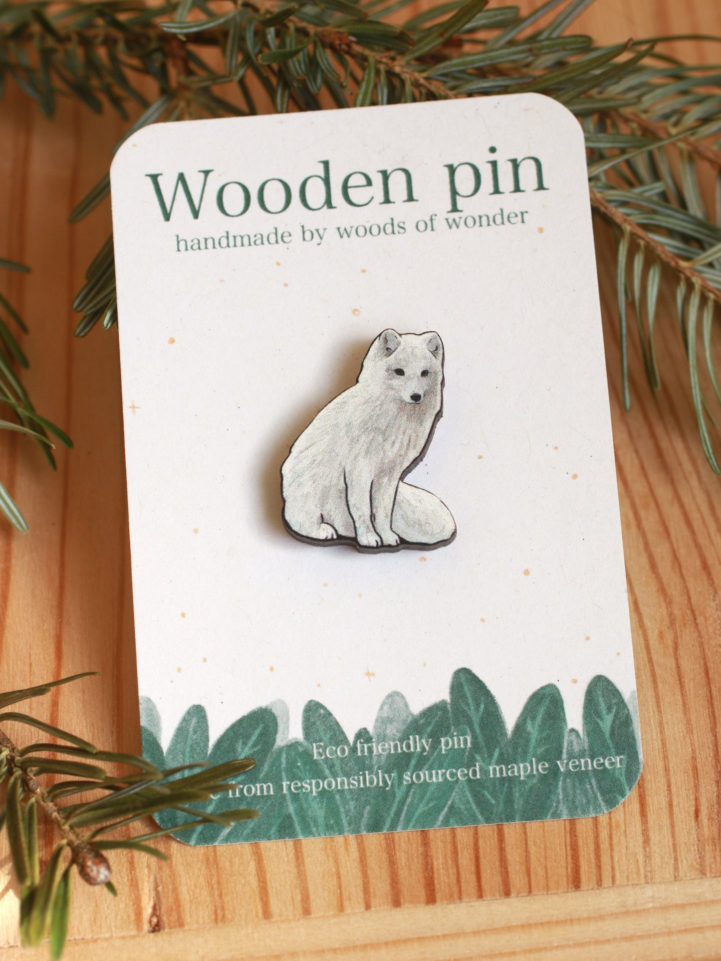 Arctic fox pin - white fox cub brooch