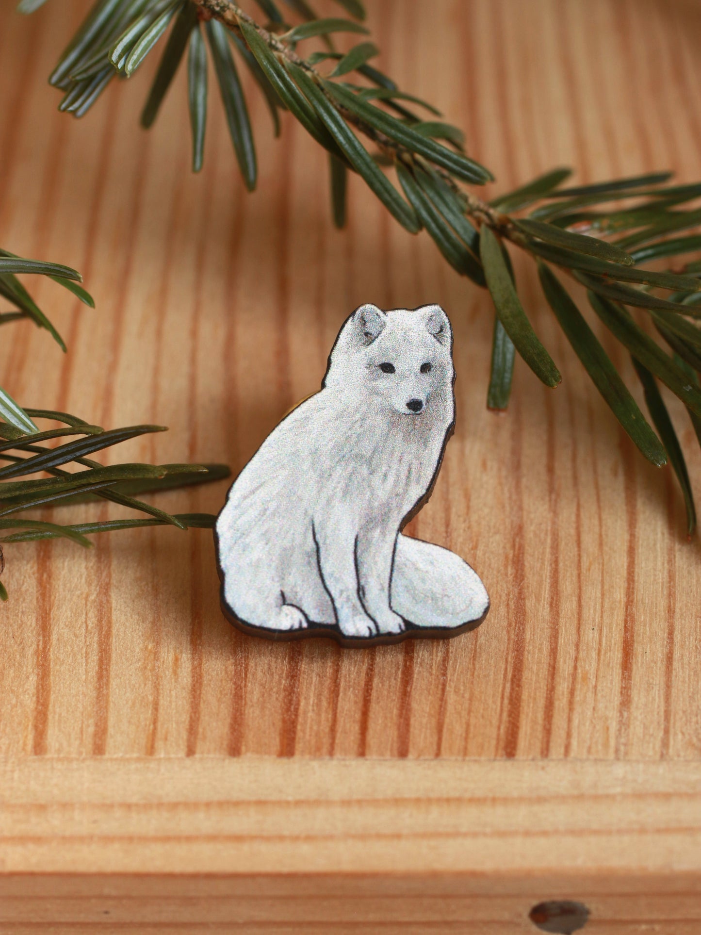 Arctic fox pin - white fox cub brooch