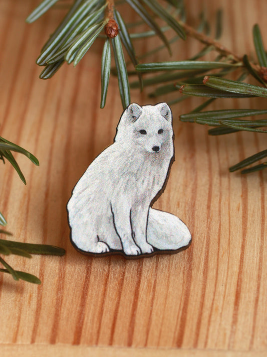 Arctic fox pin - white fox cub brooch