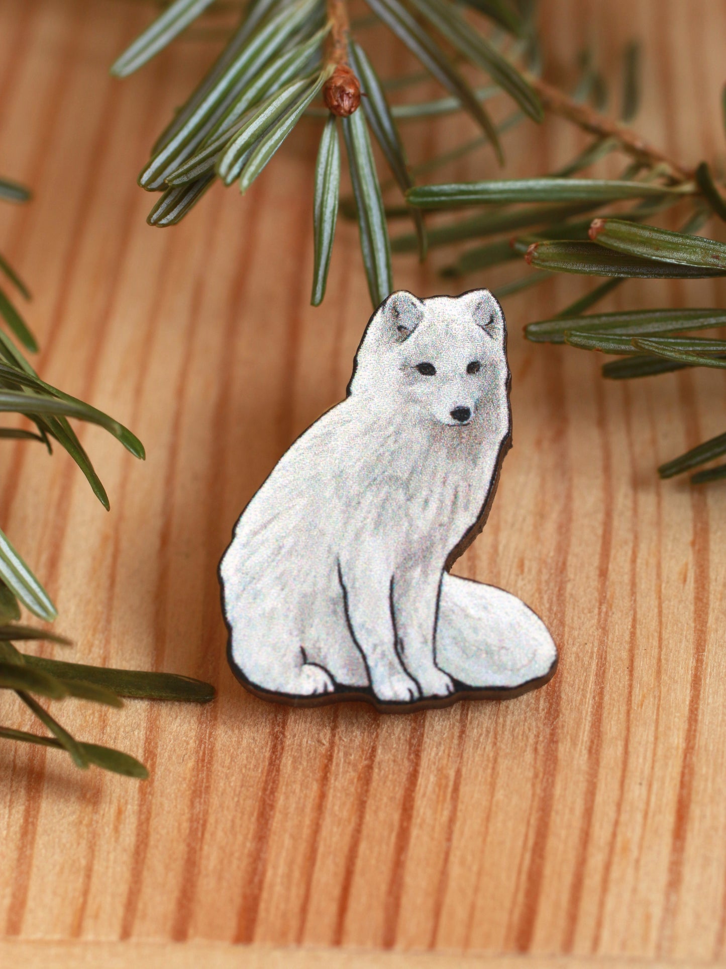 Arctic fox pin - white fox cub brooch