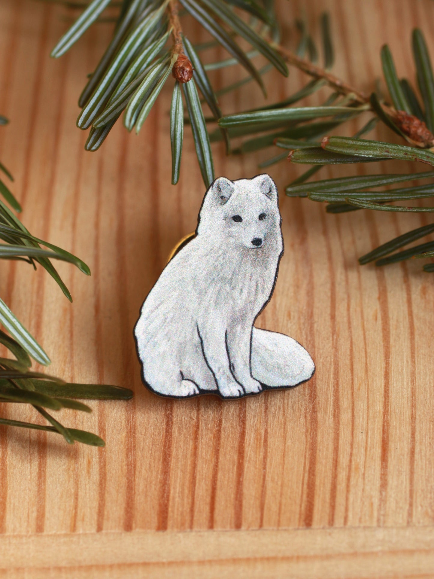 Arctic fox pin - white fox cub brooch