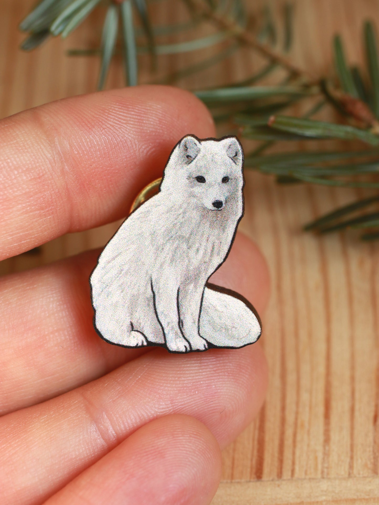 Arctic fox pin - white fox cub brooch