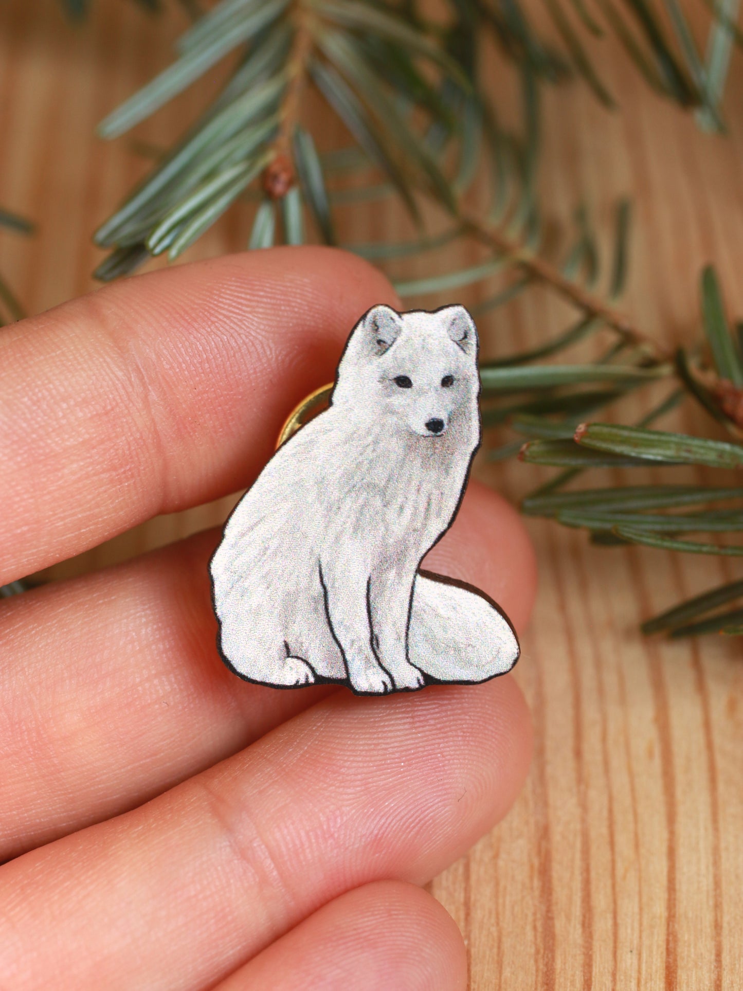 Arctic fox pin - white fox cub brooch