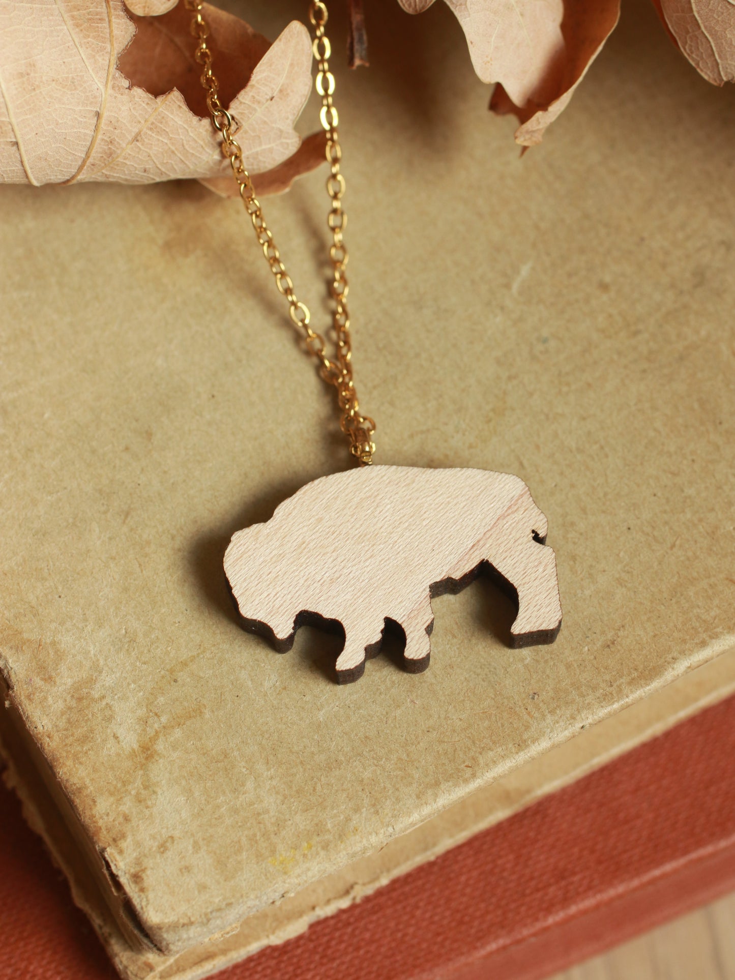 Bison necklace - Wooden buffalo pendant