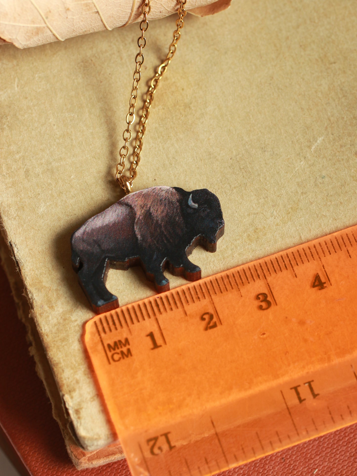 Bison necklace - Wooden buffalo pendant